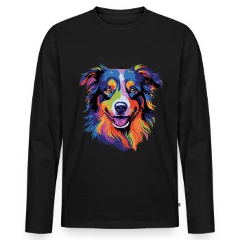 Australian Shepherd Colorful Aussie - Männer Premium Bio Langarmshirt - Schwarz - Vorne - Nico (187cm)