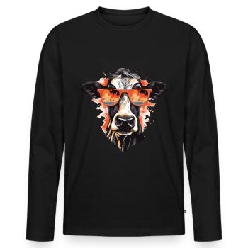 Kuh mit Sonnenbrille - Männer Premium Bio Langarmshirt - Schwarz - Vorne - Nico (187cm)
