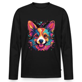 Welsh Corgi Colorful - Männer Premium Bio Langarmshirt - Schwarz - Vorne - Nico (187cm)