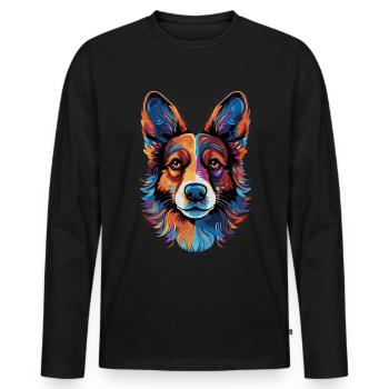 Welsh Corgi Colorful - Männer Premium Bio Langarmshirt - Schwarz - Vorne - Nico (187cm)