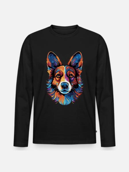 Walijski Corgi kolorowy - Ekologiczna męska koszulka z długim rękawem Premium - czarny
