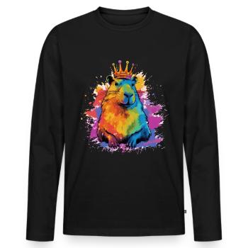 Capybara avec capybara couronne - T-shirt manches longues Premium bio Homme - noir - Devant - Nico (187cm)