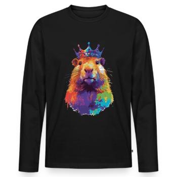 Capybara avec capybara couronne - T-shirt manches longues Premium bio Homme - noir - Devant - Nico (187cm)