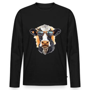 Kuh mit Sonnenbrille - Männer Premium Bio Langarmshirt - Schwarz - Vorne - Nico (187cm)