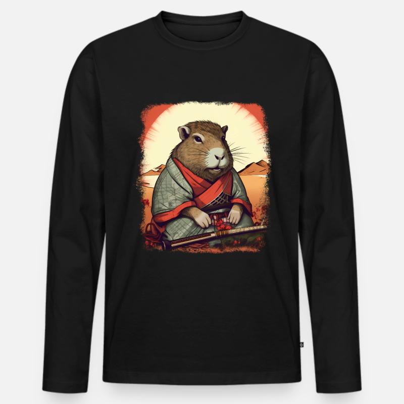 Capybara Samurai Wasserschwein - Männer Premium Bio Langarmshirt - Schwarz