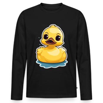 Gelbe Gummiente Badeente - Männer Premium Bio Langarmshirt - Schwarz - Vorne - Nico (187cm)