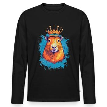 Capybara avec capybara couronne - T-shirt manches longues Premium bio Homme - noir - Devant - Nico (187cm)