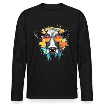 Kuh mit Sonnenbrille - Männer Premium Bio Langarmshirt - Schwarz - Vorne - Nico (187cm)