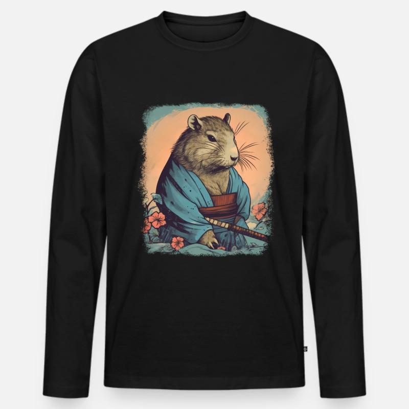 Capybara Samurai Wasserschwein - Männer Premium Bio Langarmshirt - Schwarz
