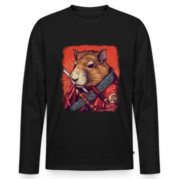 Capybara Samurai Wasserschwein - Men's Premium Organic Long Sleeve Shirt - black - Front - Nico (187cm)