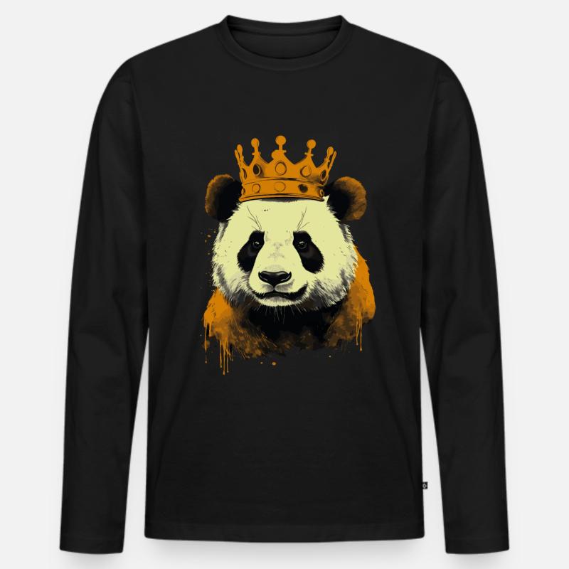 Panda With Crown - Männer Premium Bio Langarmshirt - Schwarz
