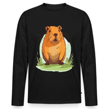 Capybara in Nature Wasserschwein - Männer Premium Bio Langarmshirt - Schwarz - Vorne - Nico (187cm)