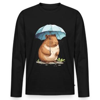 Capybara in Nature Wasserschwein - Männer Premium Bio Langarmshirt - Schwarz - Vorne - Nico (187cm)
