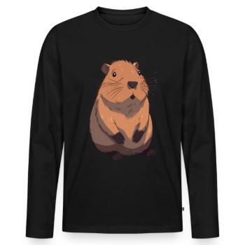 Capybara in Nature Wasserschwein - Männer Premium Bio Langarmshirt - Schwarz - Vorne - Nico (187cm)