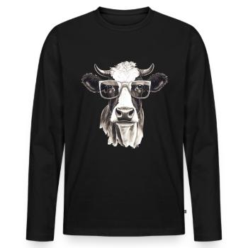 Kuh mit Sonnenbrille - Männer Premium Bio Langarmshirt - Schwarz - Vorne - Nico (187cm)
