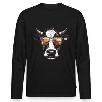 Kuh mit Sonnenbrille - Männer Premium Bio Langarmshirt - Schwarz - Vorne - Nico (187cm)
