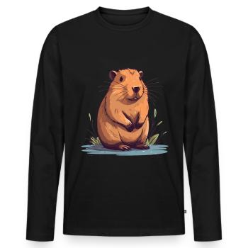 Capybara in Nature Wasserschwein - Männer Premium Bio Langarmshirt - Schwarz - Vorne - Nico (187cm)