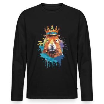 Capybara avec capybara couronne - T-shirt manches longues Premium bio Homme - noir - Devant - Nico (187cm)