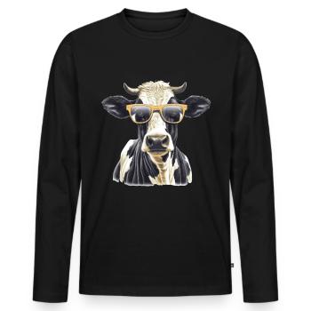 Kuh mit Sonnenbrille - Männer Premium Bio Langarmshirt - Schwarz - Vorne - Nico (187cm)