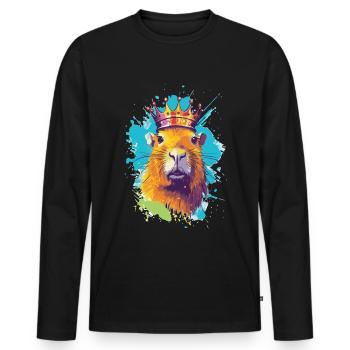 Capybara avec capybara couronne - T-shirt manches longues Premium bio Homme - noir - Devant - Nico (187cm)