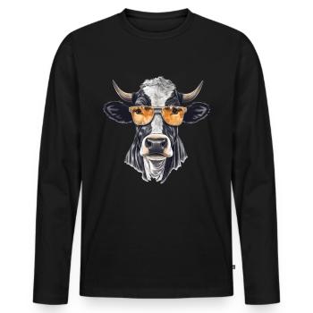 Kuh mit Sonnenbrille - Männer Premium Bio Langarmshirt - Schwarz - Vorne - Nico (187cm)