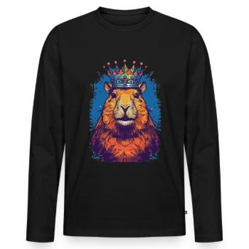 Capybara avec capybara couronne - T-shirt manches longues Premium bio Homme - noir - Devant - Nico (187cm)