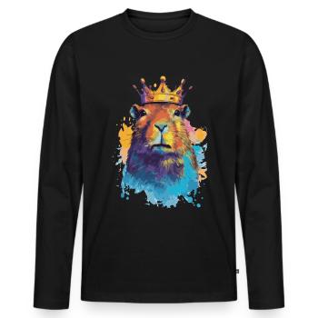 Capybara avec capybara couronne - T-shirt manches longues Premium bio Homme - noir - Devant - Nico (187cm)