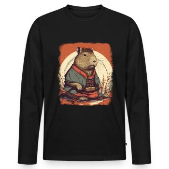 Capybara Samouraï Wasserschwein - T-shirt manches longues Premium bio Homme - noir - Devant - Nico (187cm)