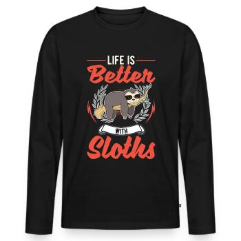 Das Leben ist besser mit Faultieren - Männer Premium Bio Langarmshirt - Schwarz - Vorne - Nico (187cm)