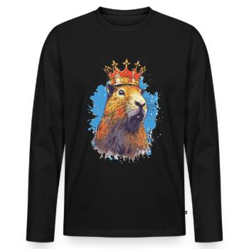 Capybara avec capybara couronne - T-shirt manches longues Premium bio Homme - noir - Devant - Nico (187cm)