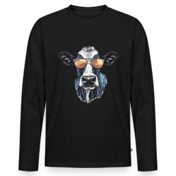 Kuh mit Sonnenbrille - Männer Premium Bio Langarmshirt - Schwarz - Vorne - Nico (187cm)