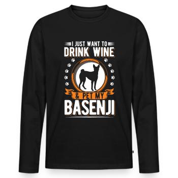 Basenji und Wein - Männer Premium Bio Langarmshirt - Schwarz - Vorne - Nico (187cm)