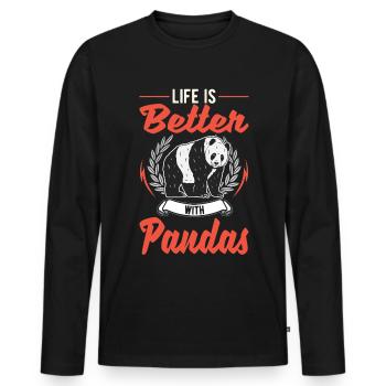 Life is better with pandas - Men's Premium Organic Long Sleeve Shirt - black - Front - Nico (187cm)