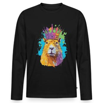 Capybara avec capybara couronne - T-shirt manches longues Premium bio Homme - noir - Devant - Nico (187cm)