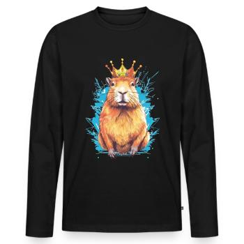 Capybara avec capybara couronne - T-shirt manches longues Premium bio Homme - noir - Devant - Nico (187cm)