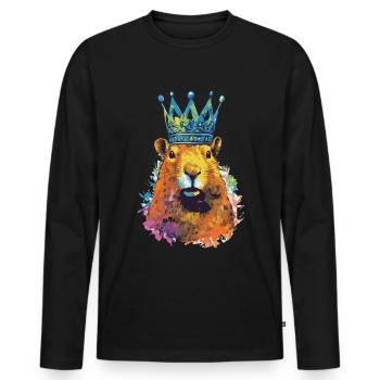 Capybara avec capybara couronne - T-shirt manches longues Premium bio Homme - noir - Devant - Nico (187cm)