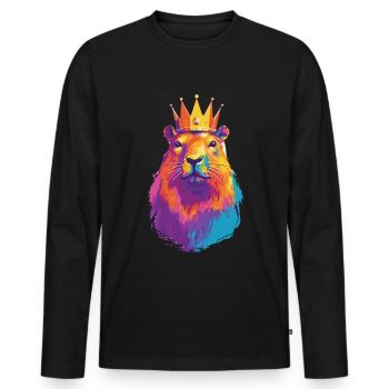 Capybara avec capybara couronne - T-shirt manches longues Premium bio Homme - noir - Devant - Nico (187cm)