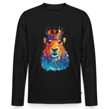 Capybara avec capybara couronne - T-shirt manches longues Premium bio Homme - noir - Devant - Nico (187cm)