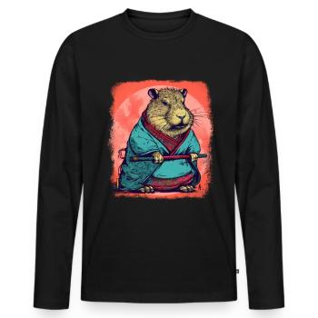 Capybara Samurai Wasserschwein - Men's Premium Organic Long Sleeve Shirt - black - Front - Nico (187cm)