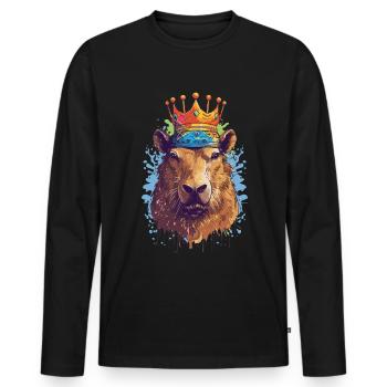 Capybara avec capybara couronne - T-shirt manches longues Premium bio Homme - noir - Devant - Nico (187cm)