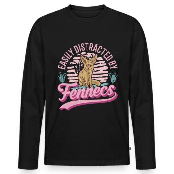 Easily distracted by Fennecs Fennek Wüstenfuchs - Männer Premium Bio Langarmshirt - Schwarz - Vorne - Nico (187cm)