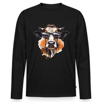 Kuh mit Sonnenbrille - Männer Premium Bio Langarmshirt - Schwarz - Vorne - Nico (187cm)