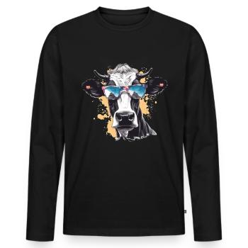 Kuh mit Sonnenbrille - Männer Premium Bio Langarmshirt - Schwarz - Vorne - Nico (187cm)
