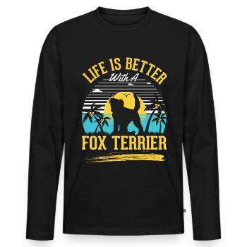 La vie est plus belle avec un fox-terrier - T-shirt manches longues Premium bio Homme - noir - Devant - Nico (187cm)