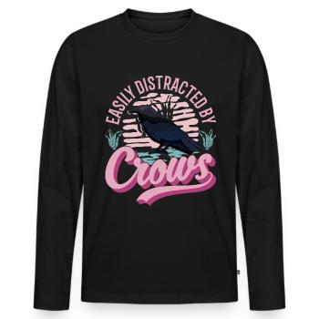 Easily distracted by Crows Krähe Rabe Rabenkrähe - Männer Premium Bio Langarmshirt - Schwarz - Vorne - Nico (187cm)