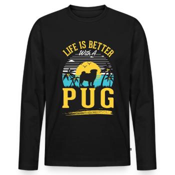 Das Leben ist besser mit einem Mops - Männer Premium Bio Langarmshirt - Schwarz - Vorne - Nico (187cm)