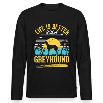 Das Leben ist besser mit einem Windhund Greyhound - Männer Premium Bio Langarmshirt - Schwarz - Vorne - Nico (187cm)