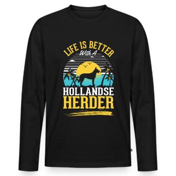 Life is with a Hollandse Herder - Men's Premium Organic Long Sleeve Shirt - black - Front - Nico (187cm)