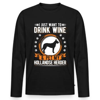 Hollandse Herder and Wine - Men's Premium Organic Long Sleeve Shirt - black - Front - Nico (187cm)