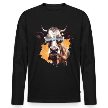 Kuh mit Sonnenbrille - Männer Premium Bio Langarmshirt - Schwarz - Vorne - Nico (187cm)